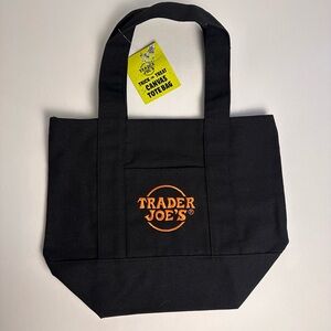 NWT Trader Joe's Black Mini Canvas Tote with Orange Logo